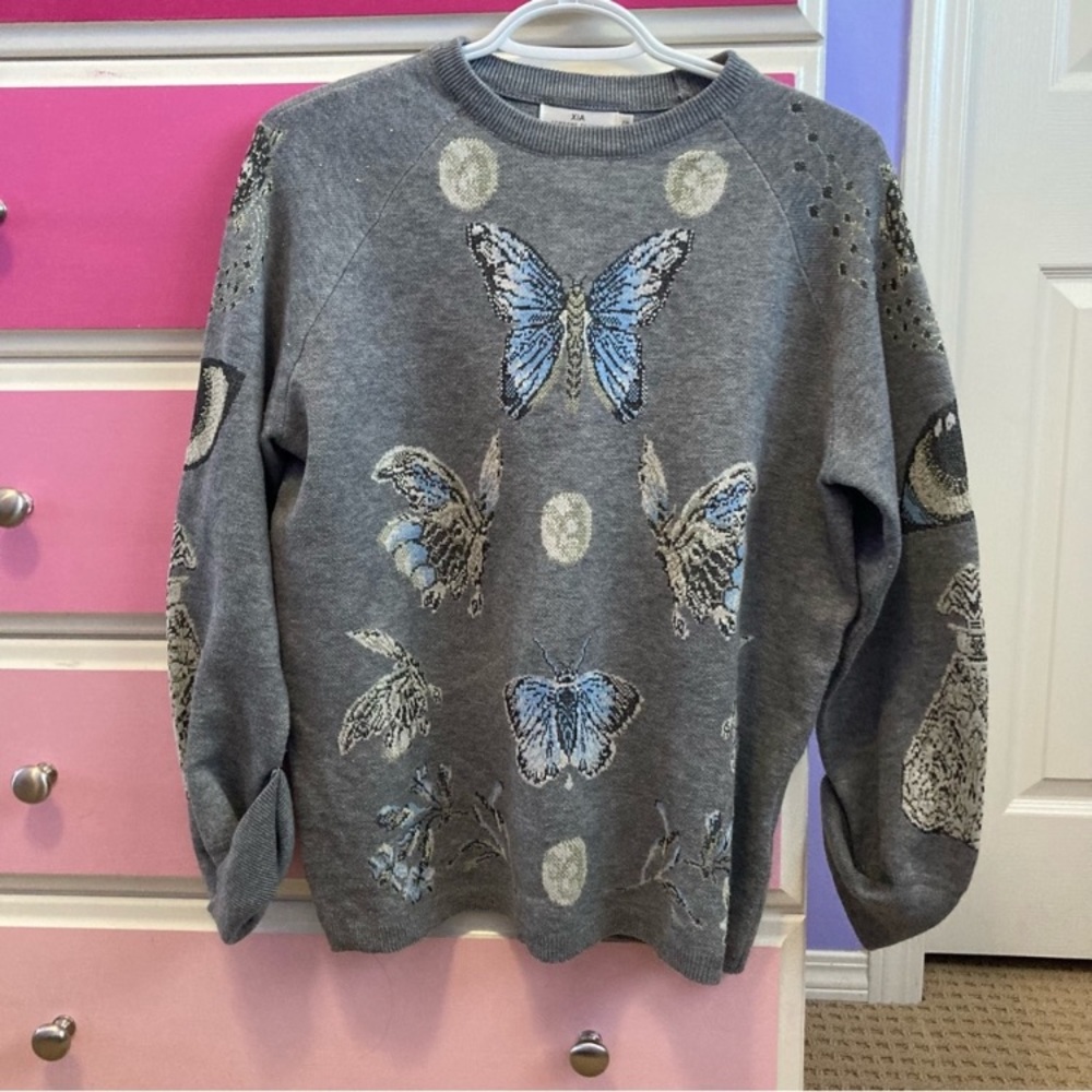 ❤️Xia metallic butterfly print knit sweater crewneck